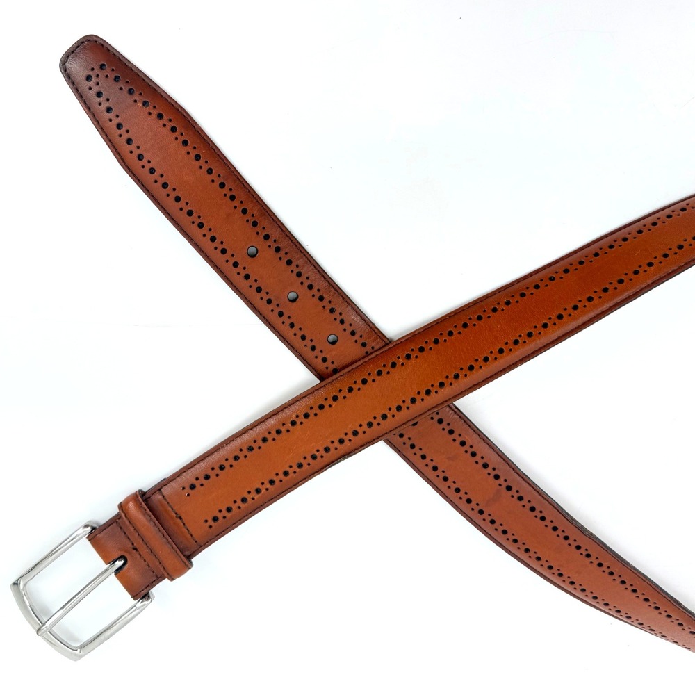 Allen Edmonds Manistee Leather Belt Mens 46 Brown Brogue Perforated Leather USA